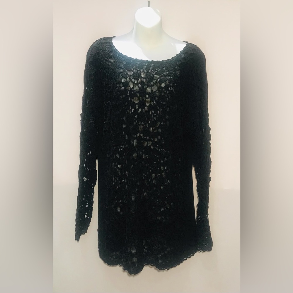 Gladys Bagley Black Lace Top Size L